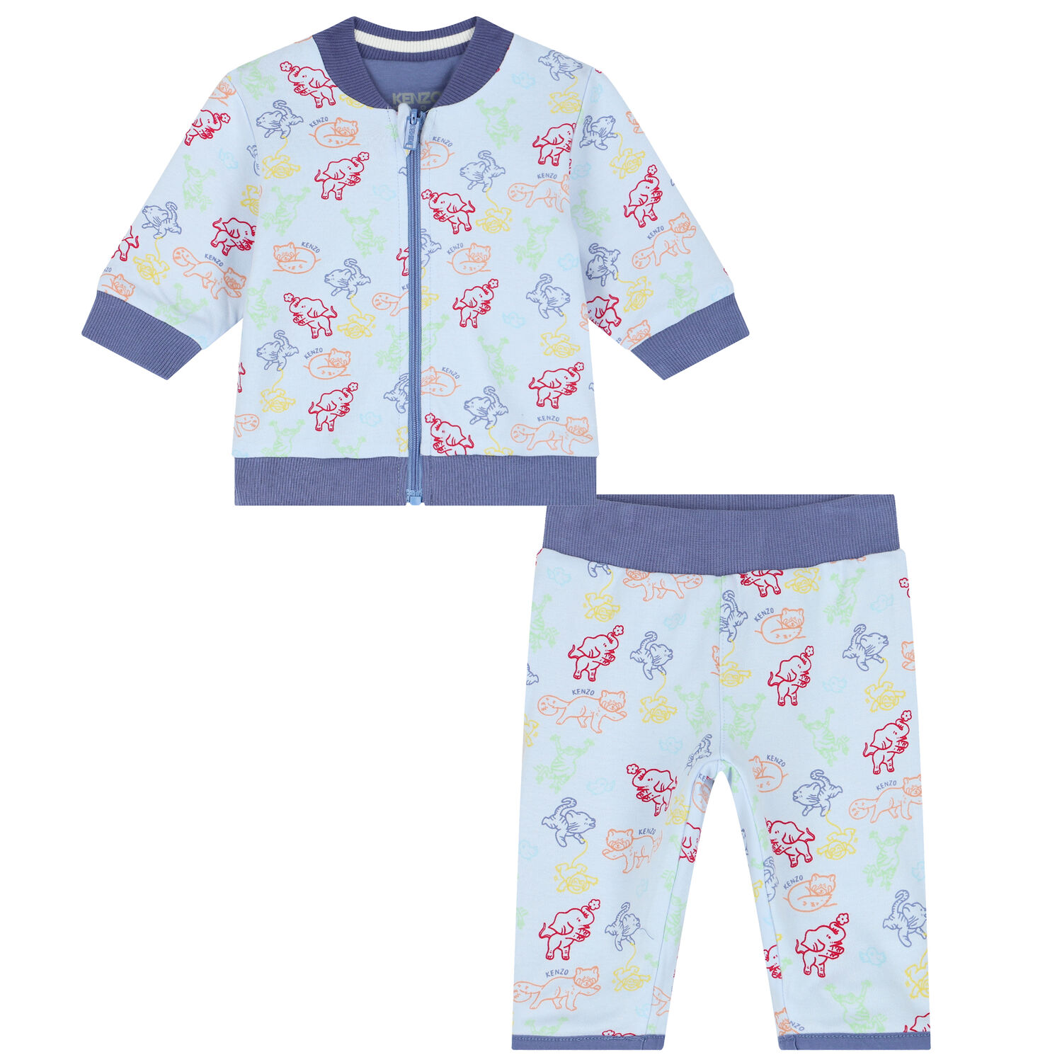 Baby Boys Blue Logo & Animals Reversible Tracksuit, 1, hi-res